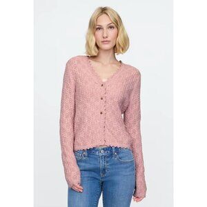 NWT Gap Pink Textured Knit Button Front Cardigan Sweater Large Cotton Womens